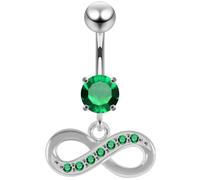 AZARIO London Dark Green CZ Stone Infinity Sign Dangling 925 Sterling Silver Belly Bar Piercing