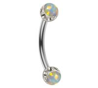 AZARIO LONDON Double AB White Opal Stone with Epoxy Crystal Stone Ball with 16 Gauge - 8mm Length Stainless Steel Curved Barbell Eyebrow Bar, Tragus Piercing Jewellery