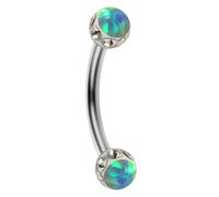 AZARIO LONDON Double Blue Zircon Opal Stone with Epoxy Crystal Stone Ball with 16 Gauge - 6mm Length Stainless Steel Curved Barbell Eyebrow Bar, Tragus Piercing Jewellery