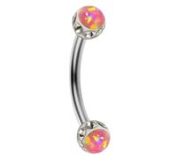 AZARIO LONDON Double Pink Opal Stone with Epoxy Crystal Stone Ball with 16 Gauge - 6mm Length Stainless Steel Curved Barbell Eyebrow Bar, Tragus Piercing Jewellery