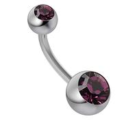 AZARIO LONDON Double Purple Crystal Stone 14 Gauge - 6mm Length G23 Grade Titanium Belly Bar - Steel Navel Jewelry - 14G Curved Barbell Belly Button Ring