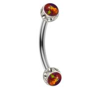 AZARIO LONDON Double Purple Opal Stone with Epoxy Crystal Stone Ball with 16 Gauge - 8mm Length Stainless Steel Curved Barbell Eyebrow Bar, Tragus Piercing Jewellery