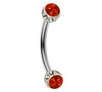 AZARIO LONDON Double Red Opal Stone with Epoxy Crystal Stone Ball with 16 Gauge - 10mm Length Stainless Steel Curved Barbell Eyebrow Bar, Tragus Piercing Jewellery