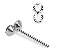 AZARIO LONDON Double Round Clear Crystal Stone Top 22 Gauge 925 Sterling Silver Straight Nose Stud Piercing