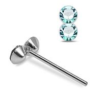 AZARIO LONDON Double Round Light Blue Crystal Stone Top 22 Gauge 925 Sterling Silver Straight Nose Stud Piercing