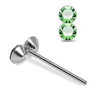 AZARIO LONDON Double Round Light Green Crystal Stone Top 22 Gauge 925 Sterling Silver Straight Nose Stud Piercing