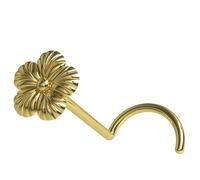 AZARIO LONDON Embossed Flower Leaf 9K Solid Yellow Gold 22 Gauge Screw Nose Stud - Nose Pin - Nose Piercing Jewellery