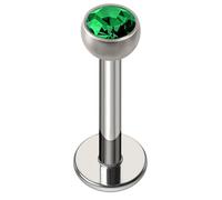 AZARIO LONDON Emerald Green Crystal Stone G23 Grade Titanium 3mm Flat Stone Ball Top with 16 Gauge - 8mm Length Lip Labret - Tragus Bar Piercing - Labret Stud Helix - Tragus Earring
