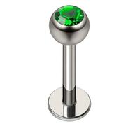 AZARIO LONDON Emerald Green Crystal Stone G23 Grade Titanium 4mm Stone Ball Top with 16 Gauge - 8mm Length Lip Labret - Tragus Bar Piercing - Labret Stud Helix - Tragus Earring