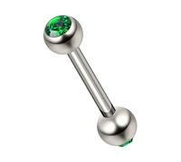 AZARIO LONDON Emerald Green Crystal Stone G23 Grade Titanium Double 3mm Stone Ball with 16 Gauge - 9mm Length Straight Barbell - Eyebrow Bar - Tragus Piercing - Helix Piercing Jewellery