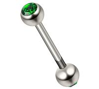 AZARIO LONDON Emerald Green Crystal Stone G23 Grade Titanium Double 5mm Stone Ball with 14 Gauge - 18mm Length Straight Barbell Tongue Bars - Nipple Ring - Cartilage Piercing Body Jewellery