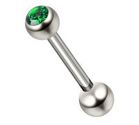 AZARIO LONDON Emerald Green Crystal Stone G23 Grade Titanium Single 3mm Stone Ball with 16 Gauge - 16mm Length Straight Barbell - Eyebrow Bar - Tragus Piercing - Helix Piercing Jewellery