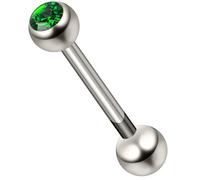 AZARIO LONDON Emerald Green Crystal Stone G23 Grade Titanium Single 5mm Stone Ball with 14 Gauge - 18mm Length Straight Barbell Tongue Bars - Industrial Bar - Cartilage Piercing Body Jewellery