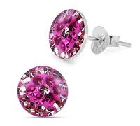 AZARIO LONDON Epoxy Clover Multi Crystal Stone Pink Flower 925 Sterling Silver Stud Earring Jewelry