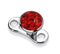 AZARIO London Epoxy Clover Multi Red Crystal Stone Top with G23 Grade Titanium Base Dermal Anchor Piercing