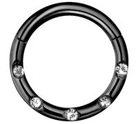 AZARIO LONDON Five Paved Crystal Gemstone 16 Gauge - 10mm Diameter Black Anodized Surgical Steel Clicker Hinged Segment Ring Helix Cartilage Earring Tragus Hoop Ring Piercing Jewellery