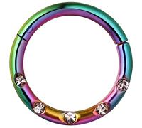 AZARIO LONDON Five Paved Crystal Gemstone 16 Gauge - 10mm Diameter Rainbow Anodized Surgical Steel Clicker Hinged Segment Ring Helix Cartilage Earring Tragus Hoop Ring Piercing Jewellery