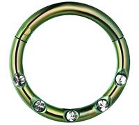 AZARIO LONDON Five Paved Crystal Gemstone 16 Gauge - 12mm Diameter Green Anodized Surgical Steel Clicker Hinged Segment Ring Helix Cartilage Earring Tragus Hoop Ring Piercing Jewellery