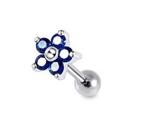 AZARIO LONDON Flower with Five Rounds Blue CZ Stone 925 Sterling Top with 16 Gauge Surgical Steel Cartilage Helix Tragus Ear Piercing Jewellery - Sold by Piece