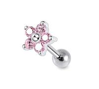 AZARIO LONDON Flower with Five Rounds Pink CZ Stone 925 Sterling Top with 16 Gauge Surgical Steel Cartilage Helix Tragus Ear Piercing Jewellery - Sold by Piece