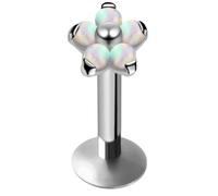 AZARIO LONDON G23 Grade Titanium 5 Fire White Opals Ball Flower Internally Threaded with 16 Gauge - 6mm Length Madonna Lip Labret Jewellery