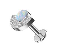 AZARIO LONDON G23 Grade Titanium AB Opal Stone with Cz Stone Setting in Half Moon Design Top Push Fit 16 Gauge - 10mm Length Lip Labret - Tragus Bar Piercing - Labret Stud Helix - Tragus Earring