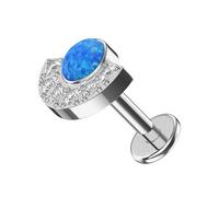 AZARIO LONDON G23 Grade Titanium Blue Opal Stone with Cz Stone Setting in Half Moon Design Top Push Fit 18 Gauge - 8mm Length Lip Labret - Tragus Bar Piercing - Labret Stud Helix - Tragus Earring