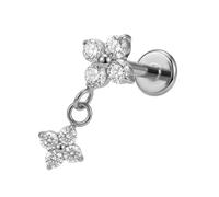 AZARIO LONDON G23 Grade Titanium Cascade Blossom with Cz Stones Design Push Fit Top 18 Gauge - 8mm Length Lip Labret - Tragus Bar Piercing - Labret Stud Helix - Tragus Earring