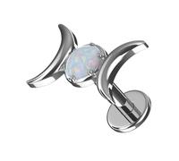 AZARIO LONDON G23 Grade Titanium Double Crescent with AB Opal Stone Design Top Push Fit 18 Gauge - 10mm Length Lip Labret - Tragus Bar Piercing - Labret Stud Helix - Tragus Earring