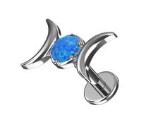 AZARIO LONDON G23 Grade Titanium Double Crescent with Blue Opal Stone Design Top Push Fit 18 Gauge - 6mm Length Lip Labret - Tragus Bar Piercing - Labret Stud Helix - Tragus Earring