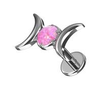 AZARIO LONDON G23 Grade Titanium Double Crescent with Pink Opal Stone Design Top Push Fit 16 Gauge - 6mm Length Lip Labret - Tragus Bar Piercing - Labret Stud Helix - Tragus Earring