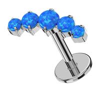 AZARIO LONDON G23 Grade Titanium Five Dark Blue Opal Ball Curved Top Push Fit 16 Gauge - 6mm Length Labret - Tragus Bar Piercing - Labret Stud Helix - Tragus Earring