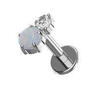 AZARIO LONDON G23 Grade Titanium Peanut Duo CZ and AB White Opal Design Push Fit Top 16 Gauge - 6mm Length Lip Labret Stud - Tragus Earring - Cartilage, Helix - Tragus Piercing Jewelry