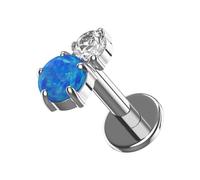 AZARIO LONDON G23 Grade Titanium Peanut Duo CZ and Blue Opal Design Push Fit Top 18 Gauge - 9mm Length Lip Labret Stud - Tragus Earring - Cartilage, Helix - Tragus Piercing Jewelry