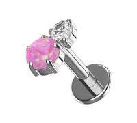 AZARIO LONDON G23 Grade Titanium Peanut Duo CZ and Pink Opal Design Push Fit Top 18 Gauge - 10mm Length Lip Labret Stud - Tragus Earring - Cartilage, Helix - Tragus Piercing Jewelry