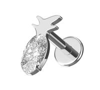 AZARIO LONDON G23 Grade Titanium Pineapple with Cz Stone Design Push Fit Top 18 Gauge - 9mm Length Lip Labret - Tragus Bar Piercing - Labret Stud Helix - Tragus Earring