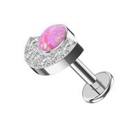 AZARIO LONDON G23 Grade Titanium Pink Opal Stone with Cz Stone Setting in Half Moon Design Top Push Fit 18 Gauge - 9mm Length Lip Labret - Tragus Bar Piercing - Labret Stud Helix - Tragus Earring