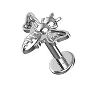AZARIO LONDON G23 Grade Titanium Plain Embossed Honey Bee Design Push Fit Top 18 Gauge - 6mm Length Lip Labret - Tragus Bar Piercing - Labret Stud Helix - Tragus Earring