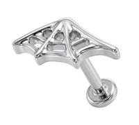 AZARIO LONDON G23 Grade Titanium Plain Embossed Spider's Web Design Push Fit Top 16 Gauge - 9mm Length Lip Labret - Tragus Bar Piercing - Labret Stud Helix - Tragus Earring