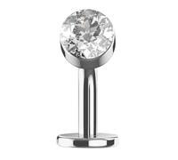 AZARIO LONDON G23 Grade Titanium Round with Cz Stone Push Fit Top 14 Gauge - 8mm Length Labret Floating Belly Bar - Flat Back Navel Piercing jewellery