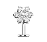 AZARIO LONDON G23 Grade Titanium Studded Flower Cz Stones Push Fit Top 14 Gauge - 8mm Length Labret Floating Belly Bar - Flat Back Navel Piercing jewellery