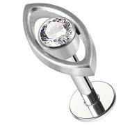 AZARIO LONDON G23 Grade Titanium Studded Round Cz Stone with Evil Eye Design Top 18 Gauge - 6mm Length Push Fit Labret - Tragus Bar Piercing - Labret Stud Helix - Tragus Earring