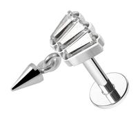 AZARIO LONDON G23 Grade Titanium Triple Baguette Cz Stones with Dangling Cone Design Top 16 Gauge - 8mm Length Push Fit Labret - Tragus Bar Piercing - Labret Stud Helix - Tragus Earring