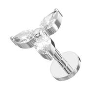 AZARIO LONDON G23 Grade Titanium Triple Teardrop Cz Stone Flower Design Push Fit Top 16 Gauge - 9mm Length Lip Labret - Tragus Bar Piercing - Labret Stud Helix - Tragus Earring