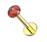 AZARIO LONDON Garnet Natural Gemstone Internally Threaded Top 14K Solid Yellow Gold 16 Gauge - 6mm Length Lip Labret - Tragus, Cartilage Piercing Jewellery
