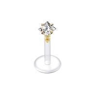 AZARIO LONDON Gold Anodized 2MM Square CZ Stone Push Fit Top with 16 Gauge UV BioFlex Madonna Labret Tragus Bar Piercing