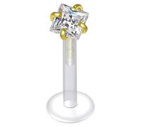 AZARIO LONDON Gold Anodized 3MM Square CZ Stone Push Fit Top with 16 Gauge UV BioFlex Madonna Labret Tragus Bar Piercing