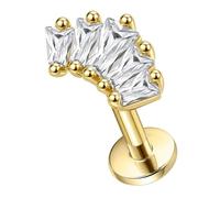 AZARIO LONDON Gold Anodized Five Baguette Cz Stones Setting in Fan Shape Design Internally Threaded Top 16 Gauge - 6mm Length Lip Labret - Tragus Bar Piercing - Labret Stud Helix - Tragus Earring