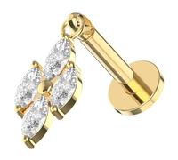 AZARIO LONDON Gold Anodized G23 Grade Titanium 4 Marquise Cz Stones Leaf Design Hanging Top 18 Gauge - 10mm Length Push Fit Labret - Tragus Bar Piercing - Labret Stud Helix - Tragus Earring