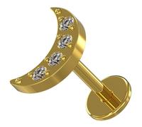 AZARIO LONDON Gold Anodized G23 Grade Titanium Crescent with CZ Stone Top 16 Gauge - 7mm Length Push Fit Labret - Tragus Bar Piercing - Labret Stud Helix - Tragus Earring